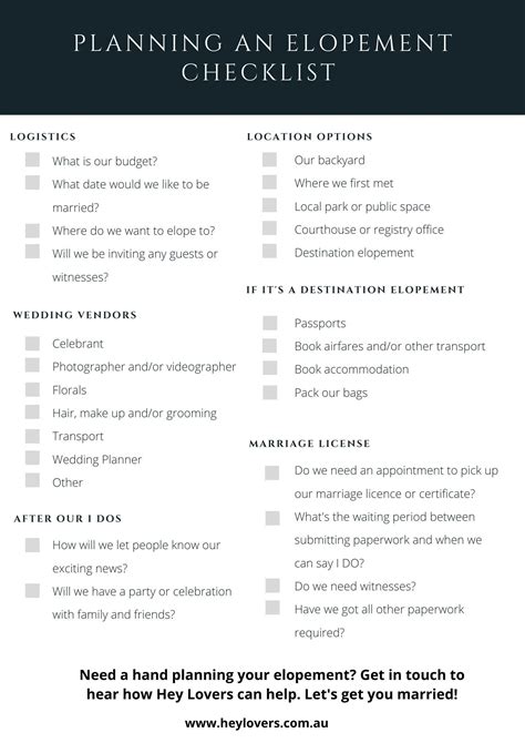 Elopement Checklist Printable