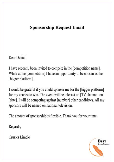 Email Template For Sponsorship