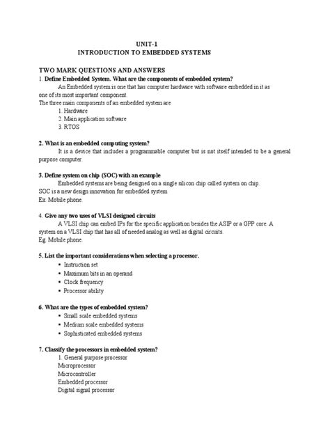 Embedded Systems Two Marks With Answers Doc