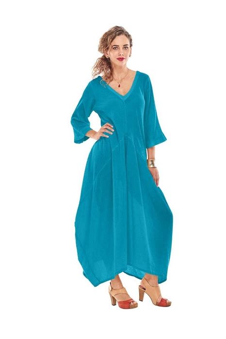 Embrace the Allure of Graceful V-Neck Three Quarter Sleeve Dresses in Gauze for Women Size 22