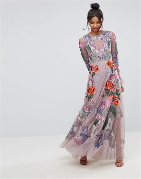 Embroidered Floral Maxi Dress: