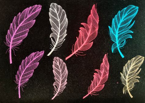 Embroidered feathers: