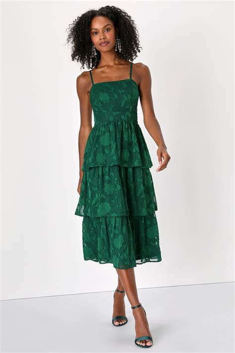 Emerald Green Maxi Dress with Floral Burnout: