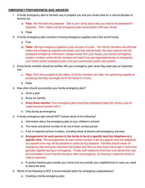 Emergency Preparedness Test And Answer Epub