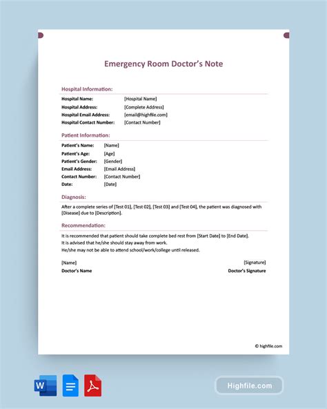 Emergency Room Doctors Note Template