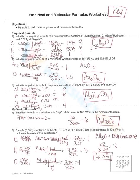 Empirical And Molecular Formula Practice Answer Key PDF