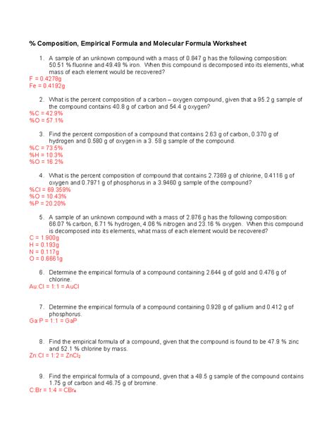 Empirical Formula Answer Key Kindle Editon