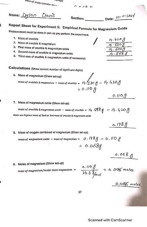 Empirical Formula Of Magnesium Oxide Report Solution Reader