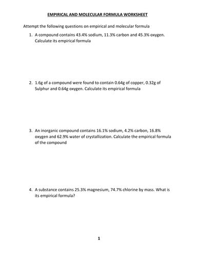 Empirical Formula Worksheet With Answers Kindle Editon