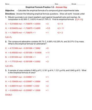 Empirical Formulas Answer Key PDF