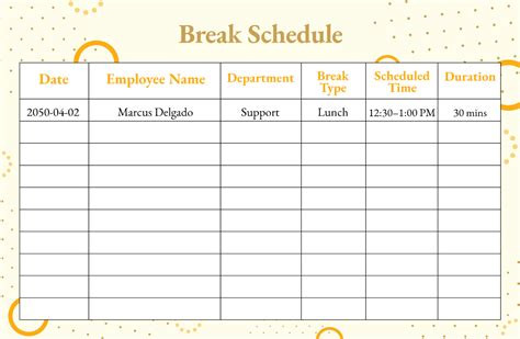 Employee Break Schedule Template