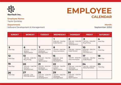 Employee Calendar Template