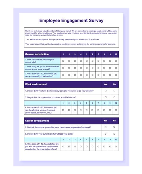 Employee Engagement Survey Questions Template