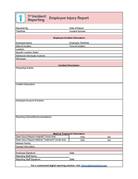 Employee Injury Report Template