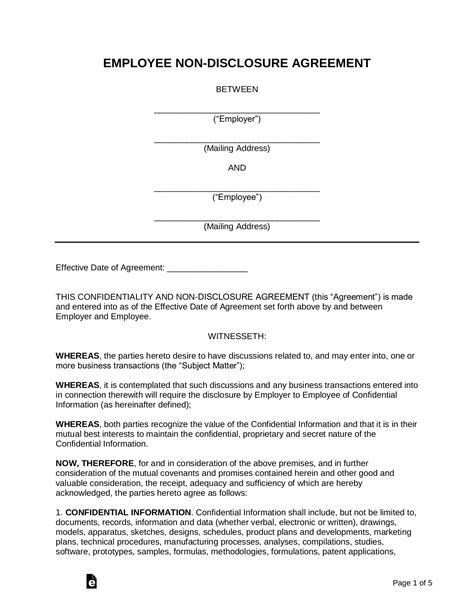 Employee Non Disclosure Form Template