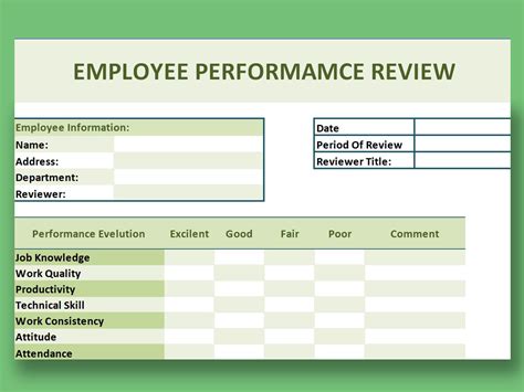 Employee Performance Review Template Excel