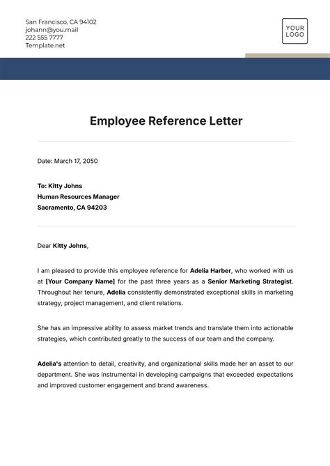 Employee Reference Letter Template