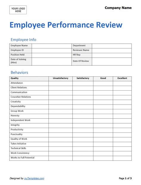 Employee Reviews Template