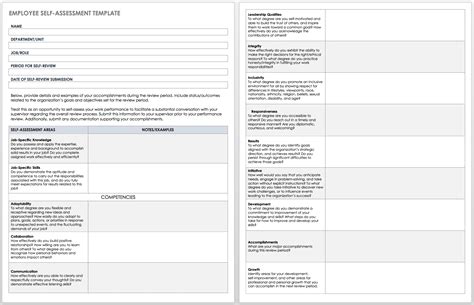 Employee Self Assessment Template