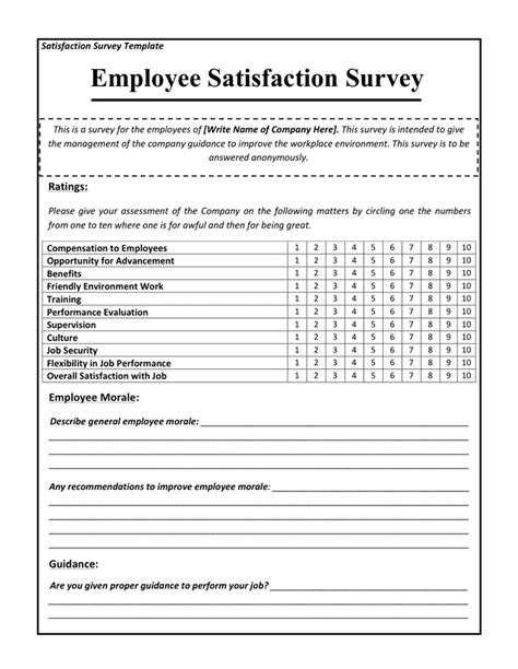 Employee Survey Questions Template