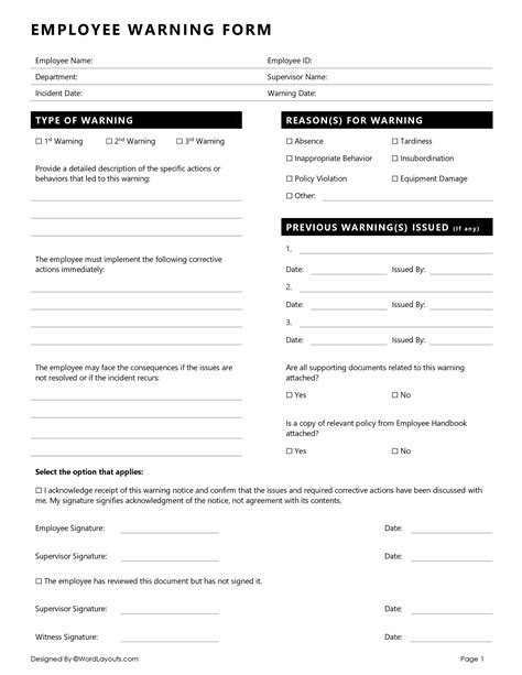Employee Warning Form Template