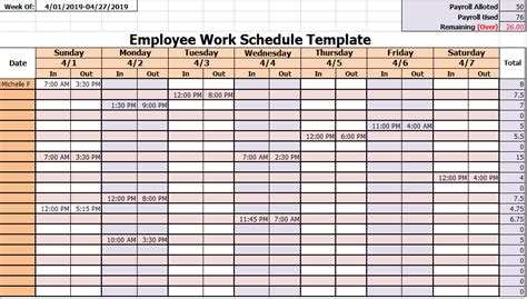 Employee Work Schedule Template
