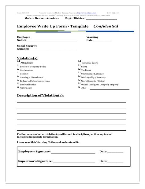 Employee Writeup Form Template Free