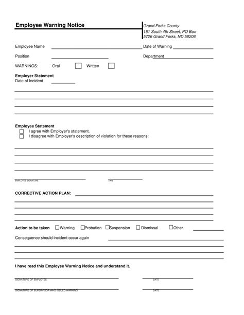 Employee Written Warning Template
