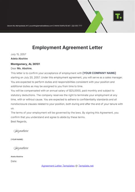 Employment Agreement Letter Template