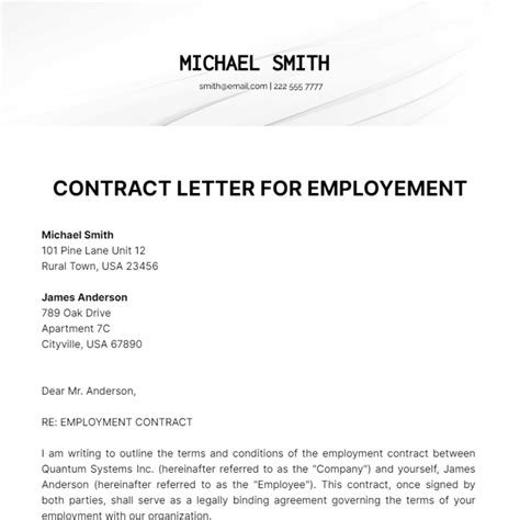 Employment Contract Letter Template