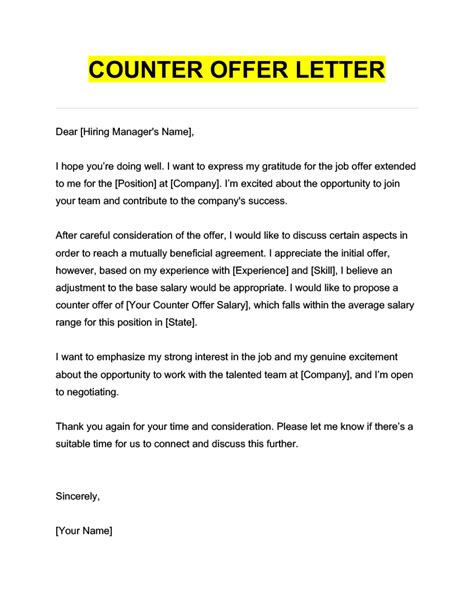 Employment Counter Offer Letter Template