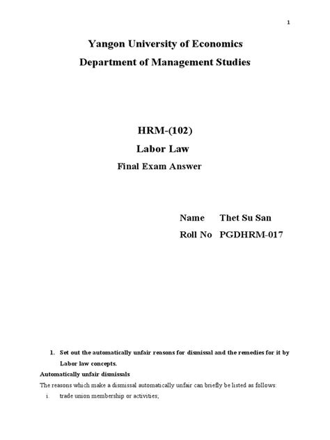 Employment Law Final Exam Answers PDF