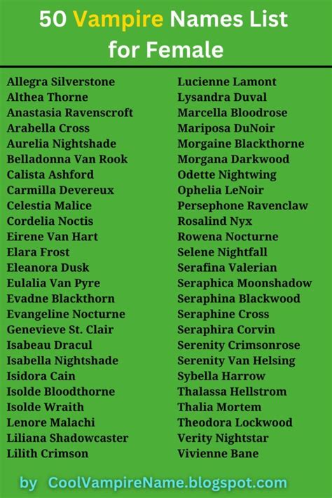 Enchanting Names for the Undead: A Compendium of Female Vampire Names