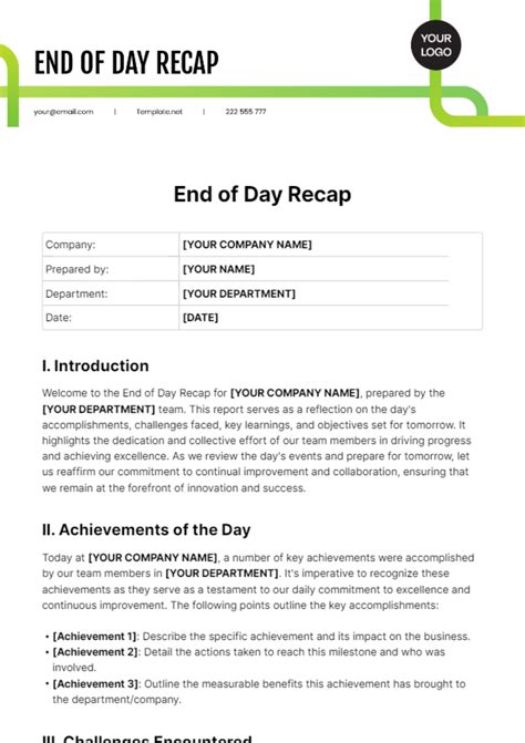 End Of The Day Notes Template