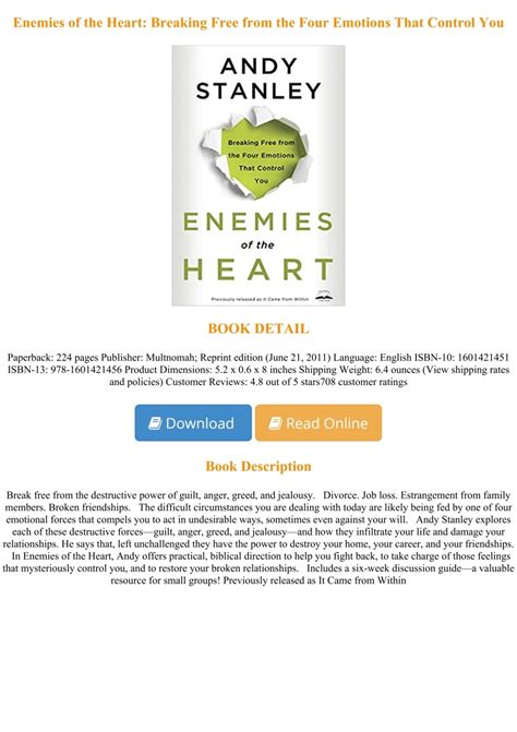 Enemies of the Heart Breaking Free from Emotions that Control PDF