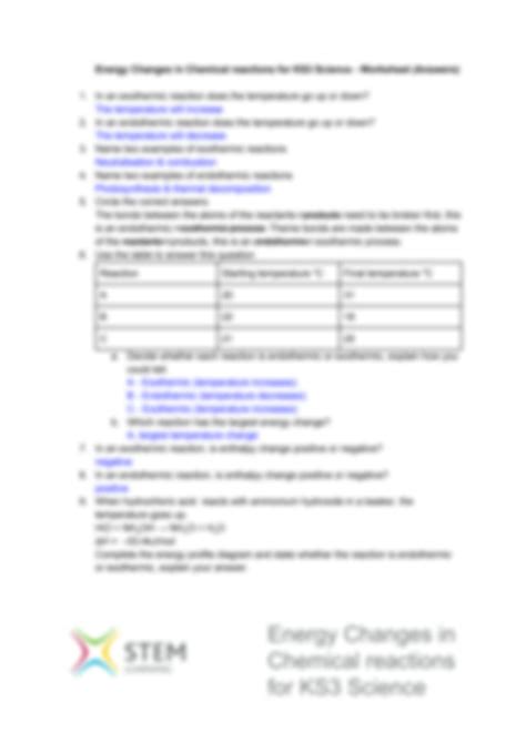 Energy Chemical Reactions Worksheet Answers Doc