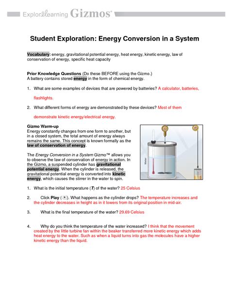 Energy Conversion In A System Gizmo Answers PDF