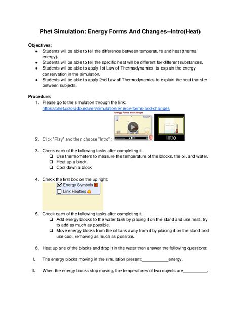 Energy Simulation Pre Lab Answer Phet Doc