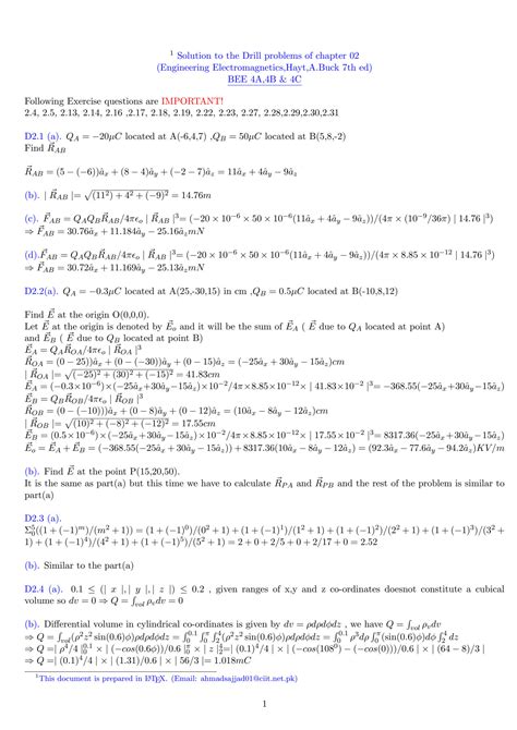 Engineering Electromagnetics Drill Problems Solutions Chapter Epub