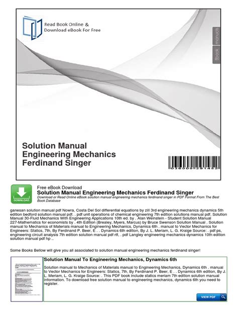 Engineering Mechanics By Ferdin Singer Solution Manual Reader