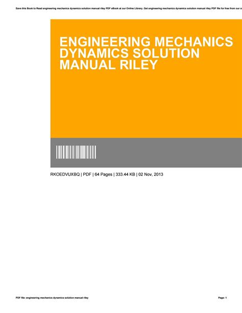 Engineering Mechanics Dynamics Solution Manual Riley PDF