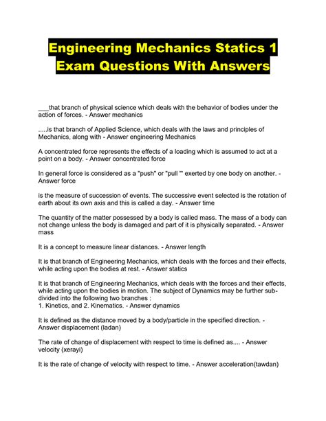 Engineering Mechanics Questions Solutions Doc