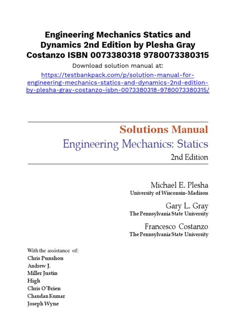 Engineering Mechanics Statics 1rd Edition Plesha Solutions Kindle Editon