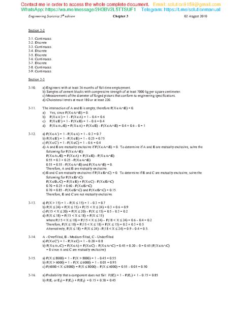 Engineering Statistics 5th Edition Montgomery Solutions Manual Kindle Editon