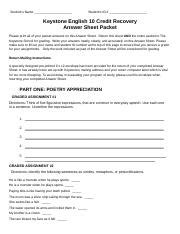 English 12 Keystone Credit Recovery Packet Answers Doc