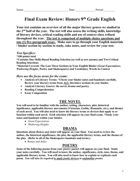 English 3 Honors Final Exam Answers Epub