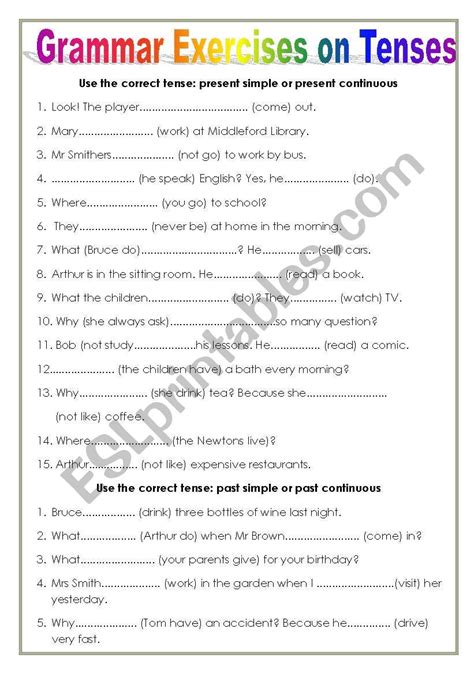 English Grammar Tenses Exercises With Answers PDF