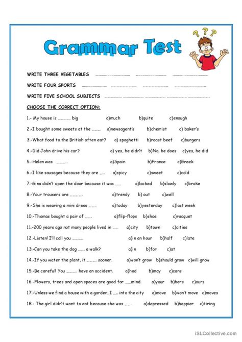 English Grammar Test With Answers For Class 6 Doc