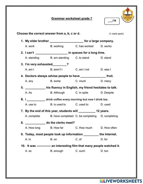 English Grammar Worksheets For Grade 7 With Answers Kindle Editon