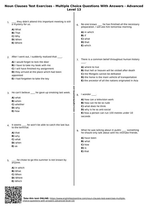 English Multiple Choice Answers 2001 PDF